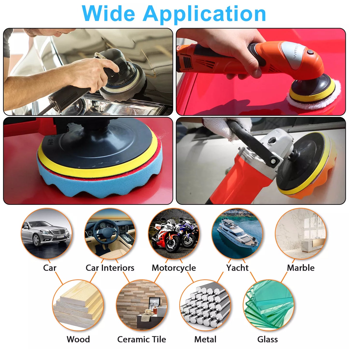 Healthadss ™ 19pc 3" Car Buffing Pads Polishing Sponge Set Waxing Foam Polisher Kit for Drill