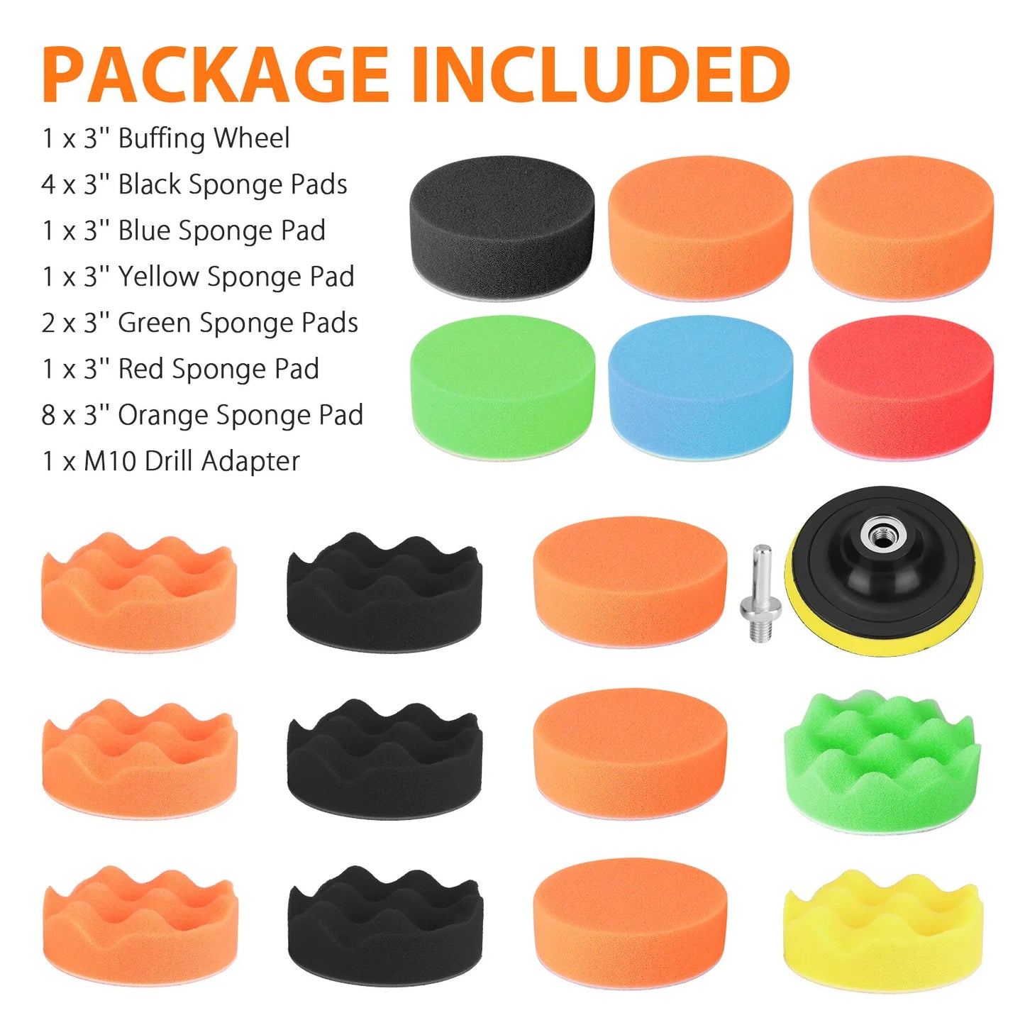Healthadss ™ 19pc 3" Car Buffing Pads Polishing Sponge Set Waxing Foam Polisher Kit for Drill