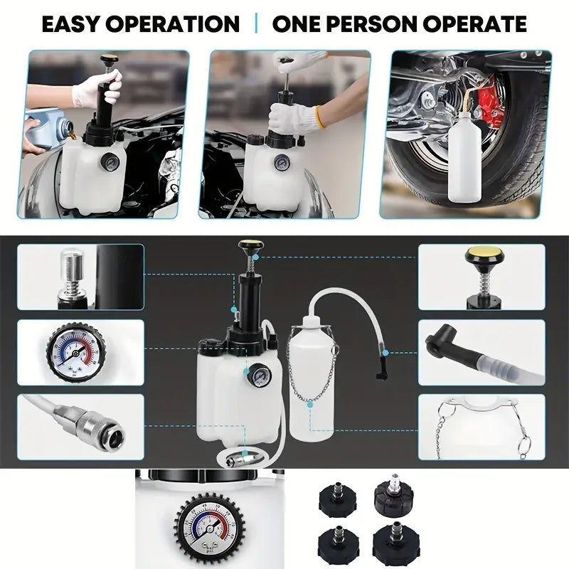 Healthadss ™ 3L+1L Brake Fluid Bleeder Kit with Pressure Gauge & Extractor ,33.81oz Brake Fluid Bleed Bottle And 4 Master Cylinder Adapters