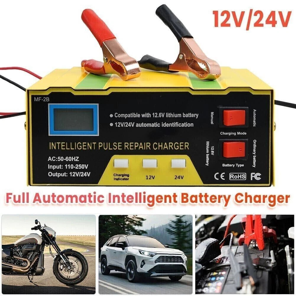 Healthadss ™ Car Battery Charger Heavy Duty 12V/24V Smart Automatic Intelligent Pulse Repair