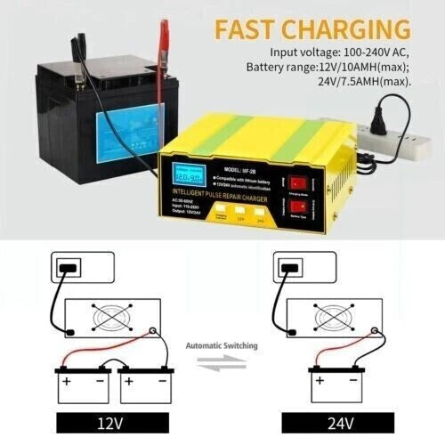Healthadss ™ Car Battery Charger Heavy Duty 12V/24V Smart Automatic Intelligent Pulse Repair