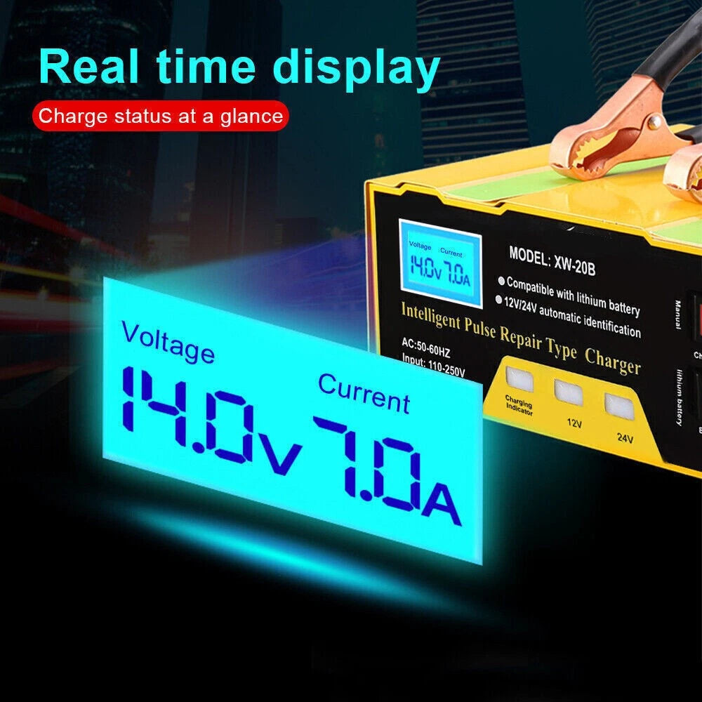 Healthadss ™ Car Battery Charger Heavy Duty 12V/24V Smart Automatic Intelligent Pulse Repair
