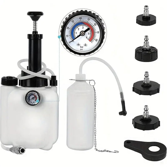 Healthadss ™ 3L+1L Brake Fluid Bleeder Kit with Pressure Gauge & Extractor ,33.81oz Brake Fluid Bleed Bottle And 4 Master Cylinder Adapters