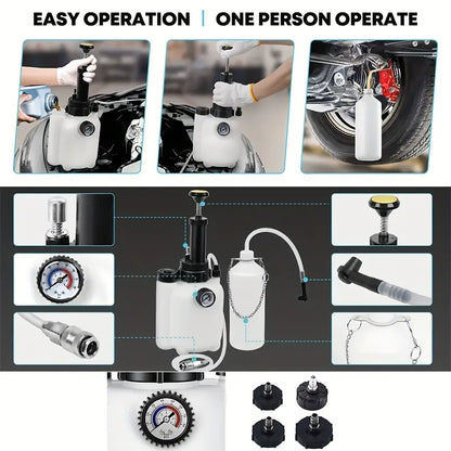 Healthadss ™ 3L+1L Brake Fluid Bleeder Kit with Pressure Gauge & Extractor ,33.81oz Brake Fluid Bleed Bottle And 4 Master Cylinder Adapters