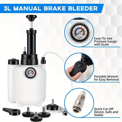 Healthadss ™ 3L+1L Brake Fluid Bleeder Kit with Pressure Gauge & Extractor ,33.81oz Brake Fluid Bleed Bottle And 4 Master Cylinder Adapters