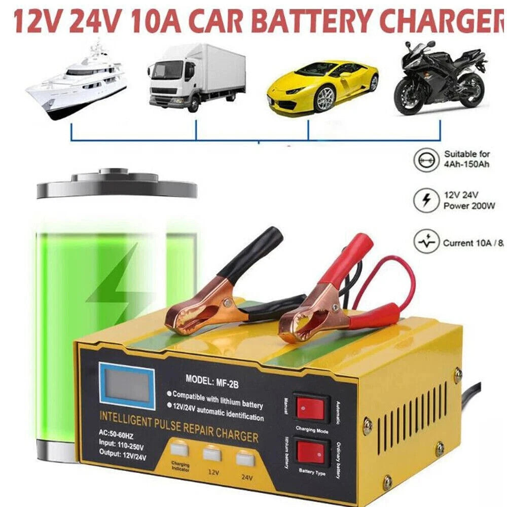 Healthadss ™ Car Battery Charger Heavy Duty 12V/24V Smart Automatic Intelligent Pulse Repair